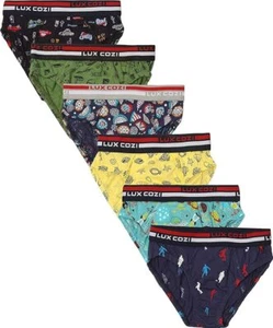 6 Pc. Lux Cozi Boys Outer Elastic Briefs- Assorted Colours underwear Relax Fit - Picture 1 of 7
