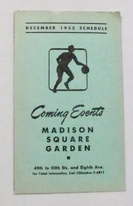 1952 Coming Events Madison Square Garden Schedule NY Knicks Rangers Ice Skating - Picture 1 of 3