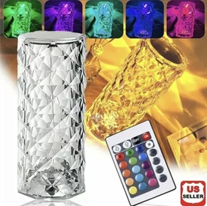 LED Crystal Table Lamp Diamond Rose LED Light "Touch" Chargeable Lamp - Picture 1 of 14