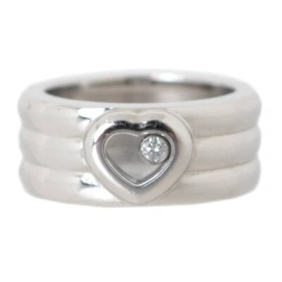 Chopard Happy Diamond 1P Corazón 3 Filas Oro Blanco 18K Anillo Ancho Tamaño 5... - Imagen 1 de 4