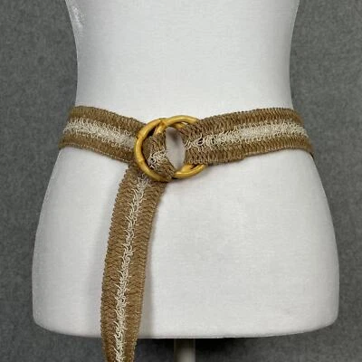 Belt Women Woven Natural Bamboo Double Ring Circle Jute Straw 70s Resort Cruise  - Image 1 of 4