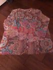 Joan Rivers World Print Textured Blouse W/Long Sleeves Top  Pink A374752 New L