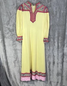 Vintage Malcolm Star Rizkallah Maxikleid mit Strass Perlen Gr. 12 gelb - Bild 1 von 19