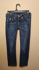 True Religion Jeans Teens Kids Size 25 (26x27) ‘Billy’ Embellished Dark Wash - Picture 1 of 19