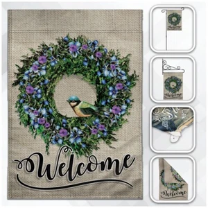 Welcome Wreath Bird 12x18in Garden Flag Welcome Home Front Yard Decor Flag - Picture 1 of 6