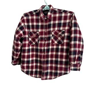 David Taylor Red Navy White Plaid Quilted Lined Shirt Jacket Shacket Large READ - Picture 1 of 11