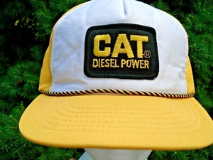 Cappello Berretto Snapback Vintage CAT DIESEL POWER Patch Rope YA Giallo e Bianco Raro WOW! - Foto 1 di 8