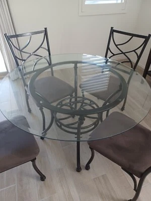 Round Glass Table Set With 4 Upholstered Seat Chairs For Dining Room Heavy Duty - Image 1 of 3