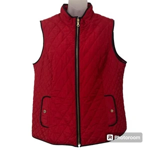 Charter Club Womens XL Petite Quilted Vest Red Black Trim Full Zip Pockets - Picture 1 of 12