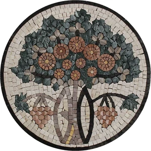 Marble Mosaic Round Shabby Chic Tree of Life Wall Floor Art Tiles - Picture 1 of 1