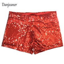 DANJEANER Women Elastic High Waist Sequins Booty Shorts Silver Black Gold Red