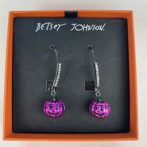 Betsey Johnson Earrings Jack O’Lantern Dangle Pumpkin Rhinestone Halloween - Picture 1 of 4