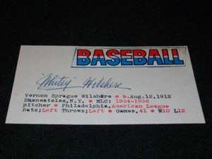Philadelphia A's Whitey Wilshere (d.85) Auto Signed 3x5 Index Card  SCARCE CM