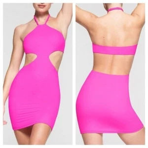 NWT Skims Fits Everybody Cut Out Halter Dress 3X Limited Edition Neon Pink Mini - Picture 1 of 7