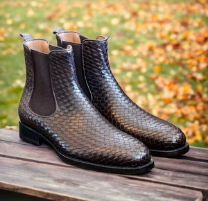 Botas Chelsea Paul Parkman Para Hombre Cuero Tejido Marrón Chocolate (ID#92WN87-BRW) - Imagen 1 de 8