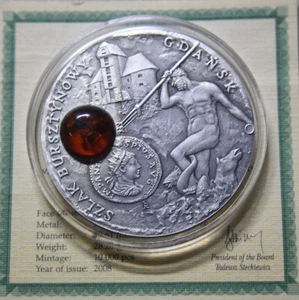 NIUE 1 Dollar 2008 Silber #F7254 Amber Route-Gdansk- real Amber-Antique-COA - Bild 1 von 8