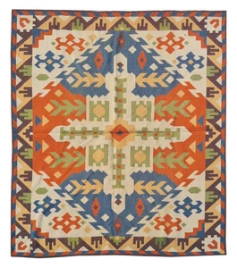 Toller handgeknüpfter Vintage Flachgewebe Kelim Wolle Vorleger 4,11 x 4,0 Fuß - Bild 1 von 8