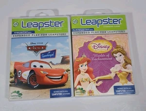 2 LEAPSTER LEARNING GAMES~Disney Worlds of Enchantment, Pixar Cars W/Manual  - Picture 1 of 4