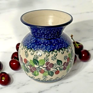 Polish Pottery Vase – Handcrafted Bolesławiec Floral Berry Design – 6" Tall - Picture 1 of 5