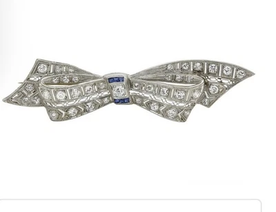 Broche Vintage Art Deco Platino 1.13 + TCW Diamante y Zafiro (.15) Foto 1 de 4