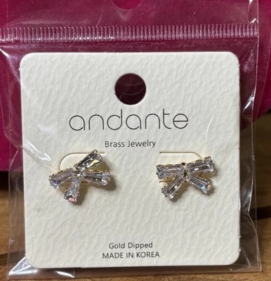 Pendientes de latón con lazo de cristal Andante sumergidos en oro nuevos con etiquetas Foto 1 de 4