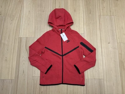 Nike Sportswear Kids Tech Fleece Full-Zip Hoodie Red Size XL HV5867-672 - Image 1 of 4