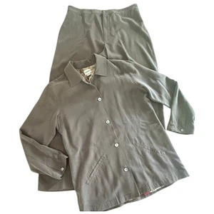 Chico's 100% Seide Blazer Hose Set Damen M/L asiatische Kunst Futter braun Anzug Outfit - Bild 1 von 11