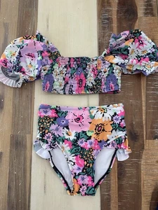 Girls Cotton On Floral Puff Sleeve Bikini 5 - Picture 1 of 2