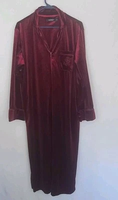 Lauren Ralph Lauren Womens Maroon Velvet Robe Night Gown Medium Zip Up Pockets - Image 1 of 4