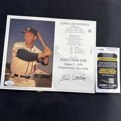 Eddie Mathews Signed 8x10 Hall Of Fame Induction Day Photo JSA COA Braves - Image 1 of 4