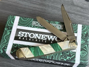 ROUGH RYDER GREEN MALACHITE MOTHER OF PEARL STONEWORX TRAPPER KNIFE RR2032 - Picture 1 of 6