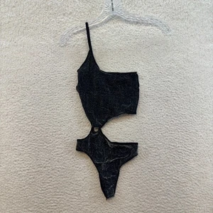 Y2K Vintage Body Einteiler XS Small schwarz Glitzer Glitzer Cut-Out Rave Club - Bild 1 von 9