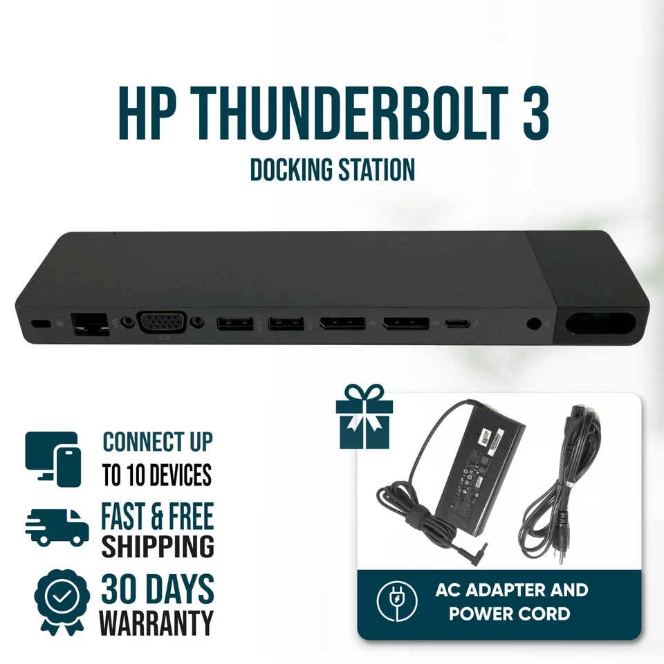 Replicador de puertos de estación de acoplamiento USB-C HP Elite Thunderbolt 3 841830-001 con 65 W CA Foto 1 de 4