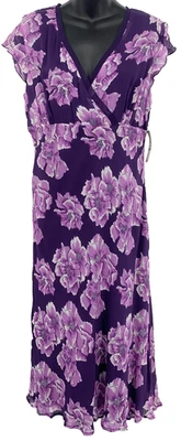 Style & Co Women Dress 12P 12 Petite Purple Floral Midi Shift V-Neck Vintage EUC - Image 1 of 4