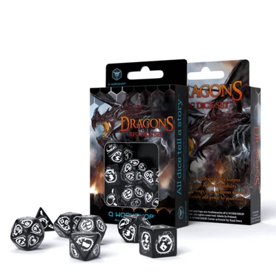 Dragons RPG Dice Set Black And White Role-Playing Games Q-Workshop DND Roles New - Image 1 of 2