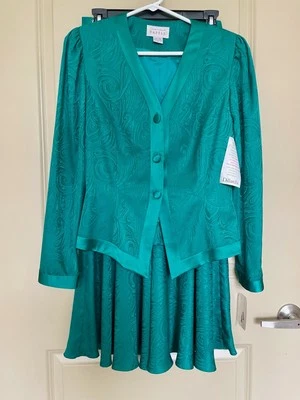 Traje de vestir de dos piezas turquesa 100 % seda Adrianna Papell para mujer - talla 4 - nuevo con etiquetas Foto 1 de 4