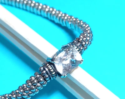 Brazalete de topacio blanco caviar Lagos plata de ley oro de 18 quilates, tamaño 6,5 pulgadas Foto 1 de 4