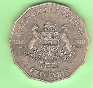 #C42. TEN(10) 2001 TASMANIA AUSTRALIAN CIRCULATED 50 CENT COINS - Picture 1 of 2