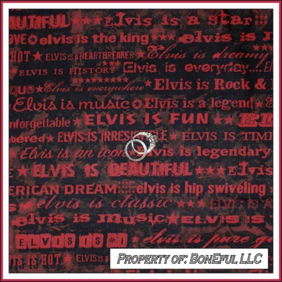 BonEful Fabric FQ Cotton Quilt Music Elvis Band Star King Rock N Roll Red Stripe - Image 1 of 4