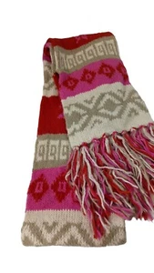 Old Navy Scarf Acrylic Wool Alpaca Angora Pink Red White Tan Sweater Knit LOVE - Picture 1 of 6