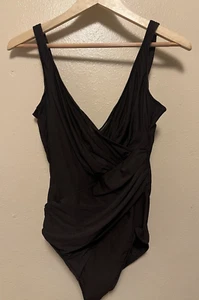 Vintage Miraclesuit Badeanzug Faux Wickeloptik braun Einteiler Bauchkontrolle Damen 16 Innenfutter - Bild 1 von 11