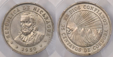 Nicaragua 1950 25 Centavos PCGS MS 64 PI0120 combine shipping Cover