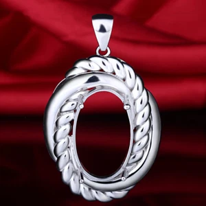 Wedding Fine Pendant Prong Setting Oval 27x16-30x19mm Semi-mount Sterling Silver - Picture 1 of 7