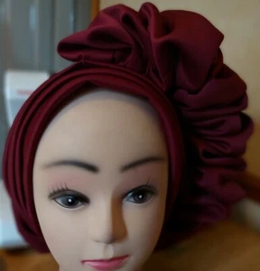 Nigerian Turban cap Gele Headtie Gele Already Made Auto Gele Headtie (burgundy) - Picture 1 of 12