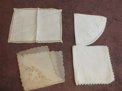 Juego de 4 pañuelos de encaje redondos blancos crudos 6-9" de colección para damas BONITOS Foto 1 de 2