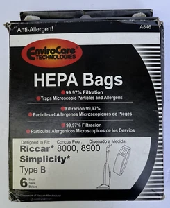 RICCAR HEPA Type B 6 Vacuum Bags, for 8000 & 8900 Series. Part A846 - Picture 1 of 2