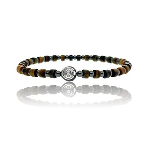 Herren Armband Magic 8 Ball Silber Sterling Tigerauge und Hämatit Betten 7,5 Größe - Bild 1 von 3