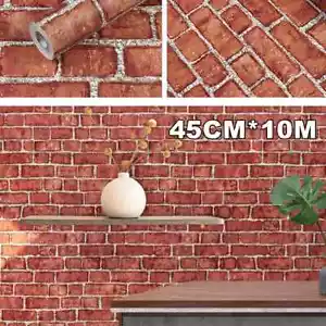 10M Red Brick Wallpaper Textured Realistic Rustic Stone Effect Wall Decor Cover - Picture 1 of 18