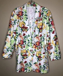 Blazer Lauren Conrad grande motivo floreale e frutta multicolore panna polsino increspato - Foto 1 di 9