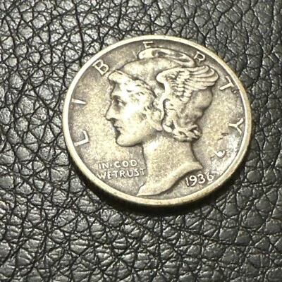 ERROR 1936 MERCURY DIME SILVER - DOUBLE TO DESIGNER INITIALS - Image 1 of 4